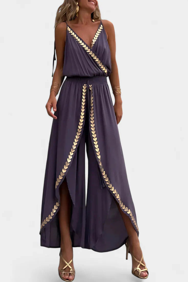 Donatilla Jumpsuit with Gold Details and Open Back