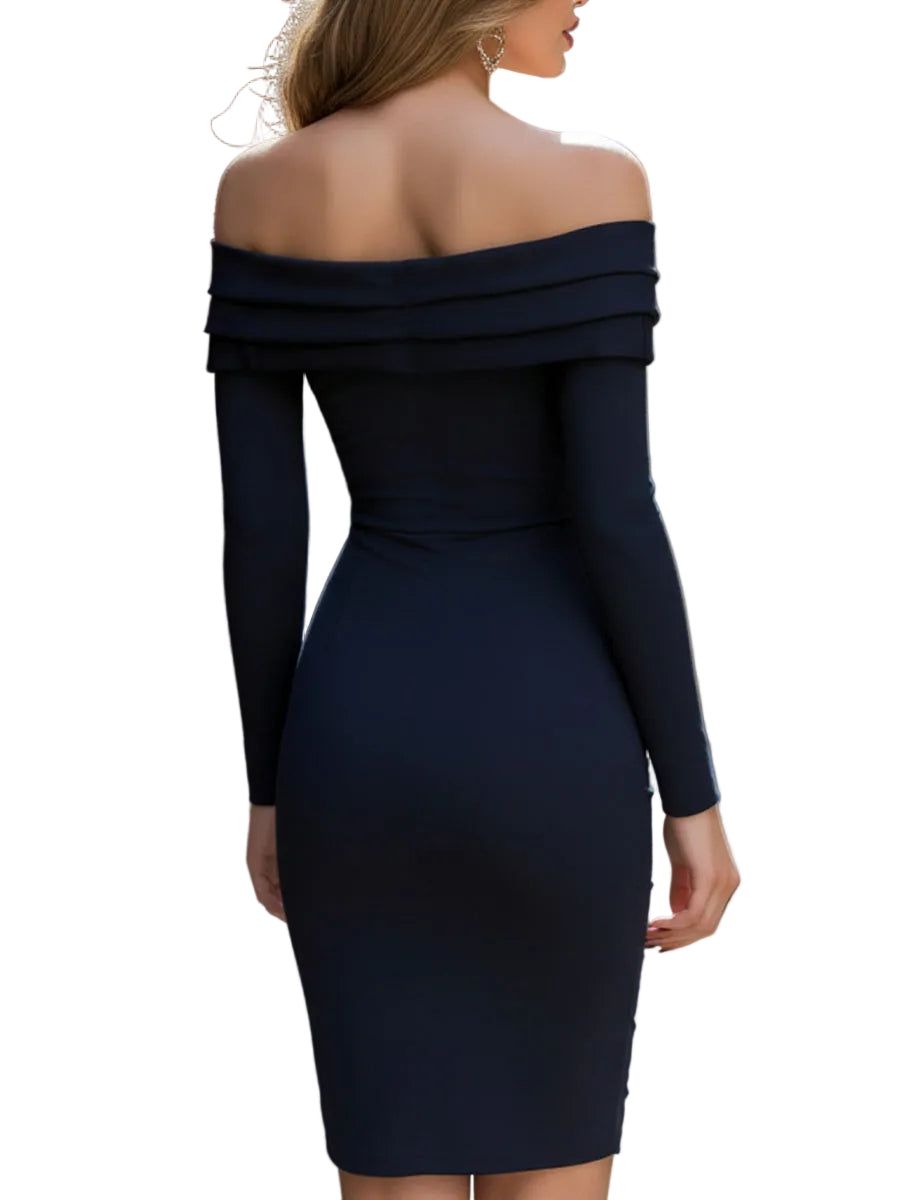 Cassie - Off-Shoulder Ruched Zip-Front Dress