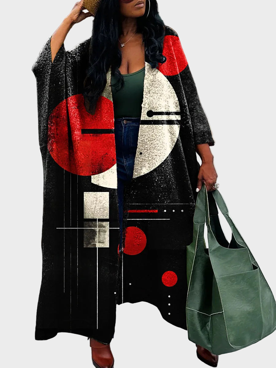 Gina | Women's Colorful Retro Geometric Art Print Long Cardigan Sweater