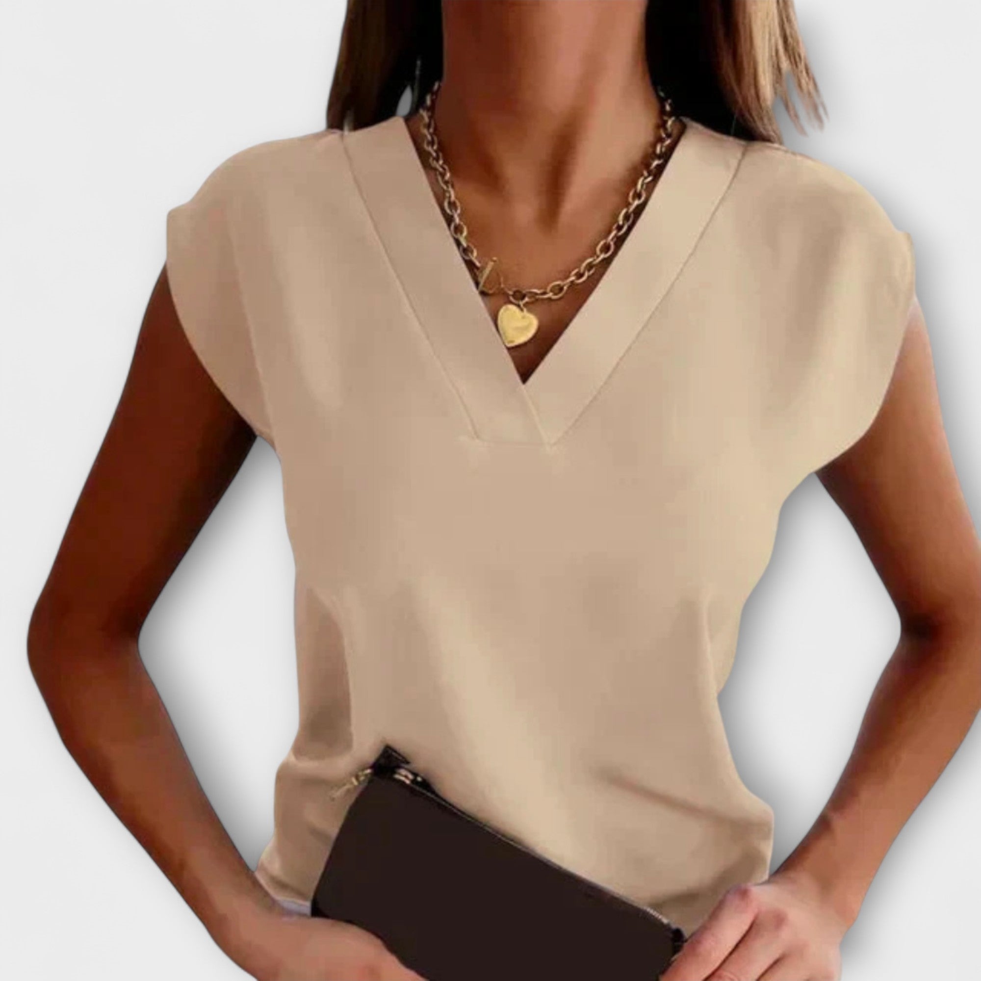 Women's Summer Top with V Neckline and Comfortable Sleeves