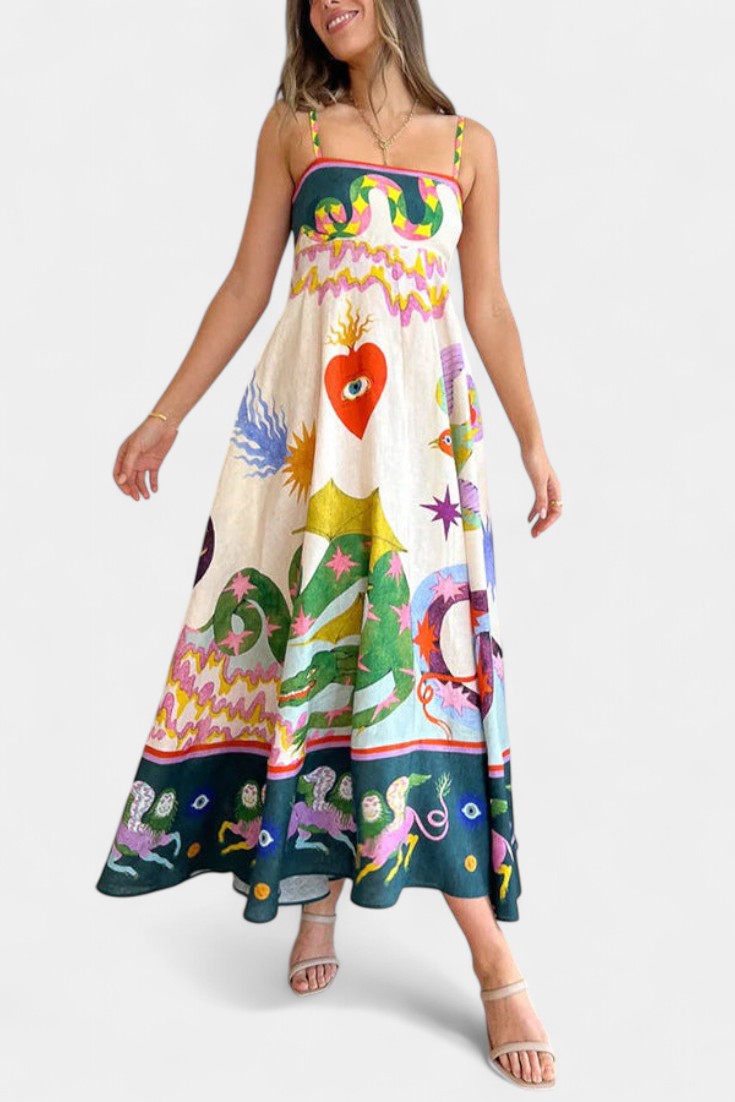 Arlene Printed Linen Blend Midi Dress