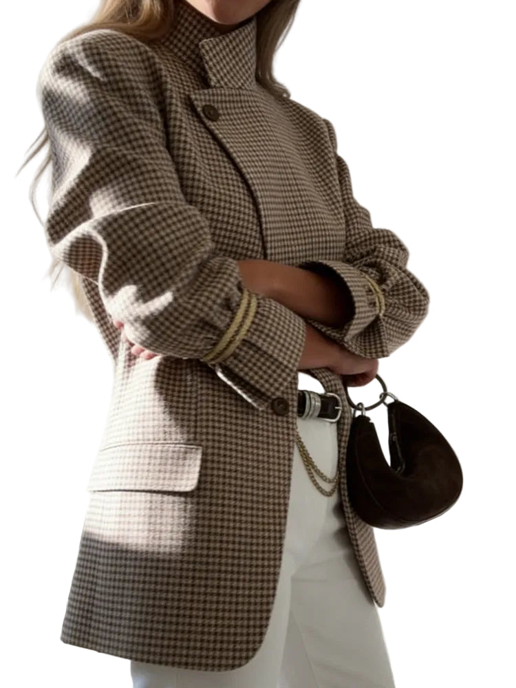 Shiori - Vintage Plaid Structured Blazer