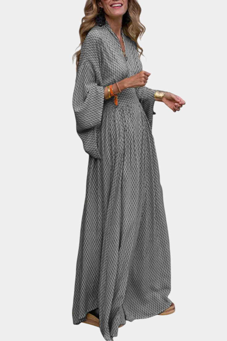 Anelia - Maxi Geometric Dress with V Neckline