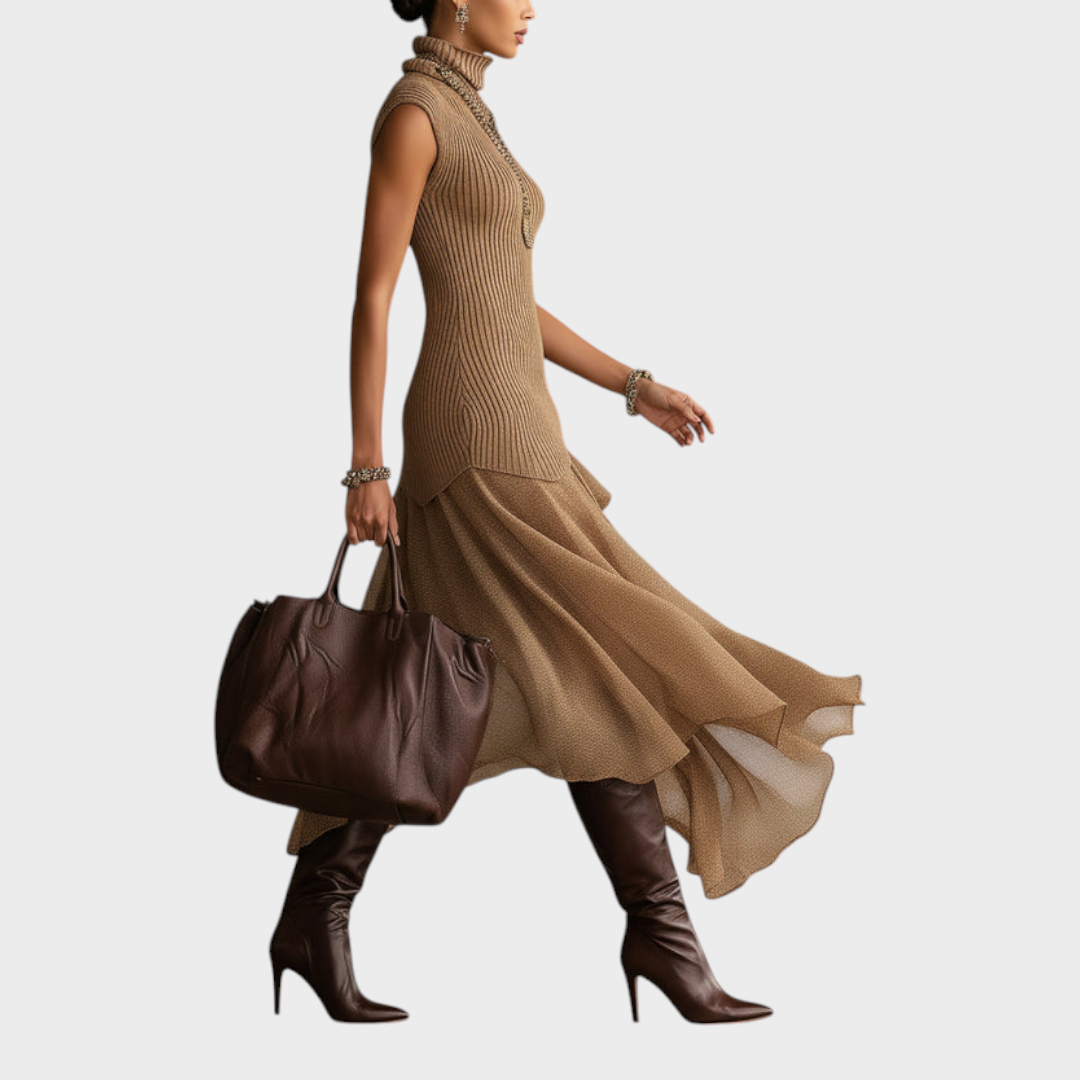 Carmela | Giraffe Sleeveless V-Neck Blouse and Satin Skirt