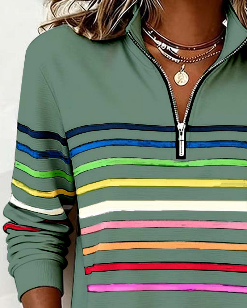 Marlen | Rainbow Half-Zip Blouse