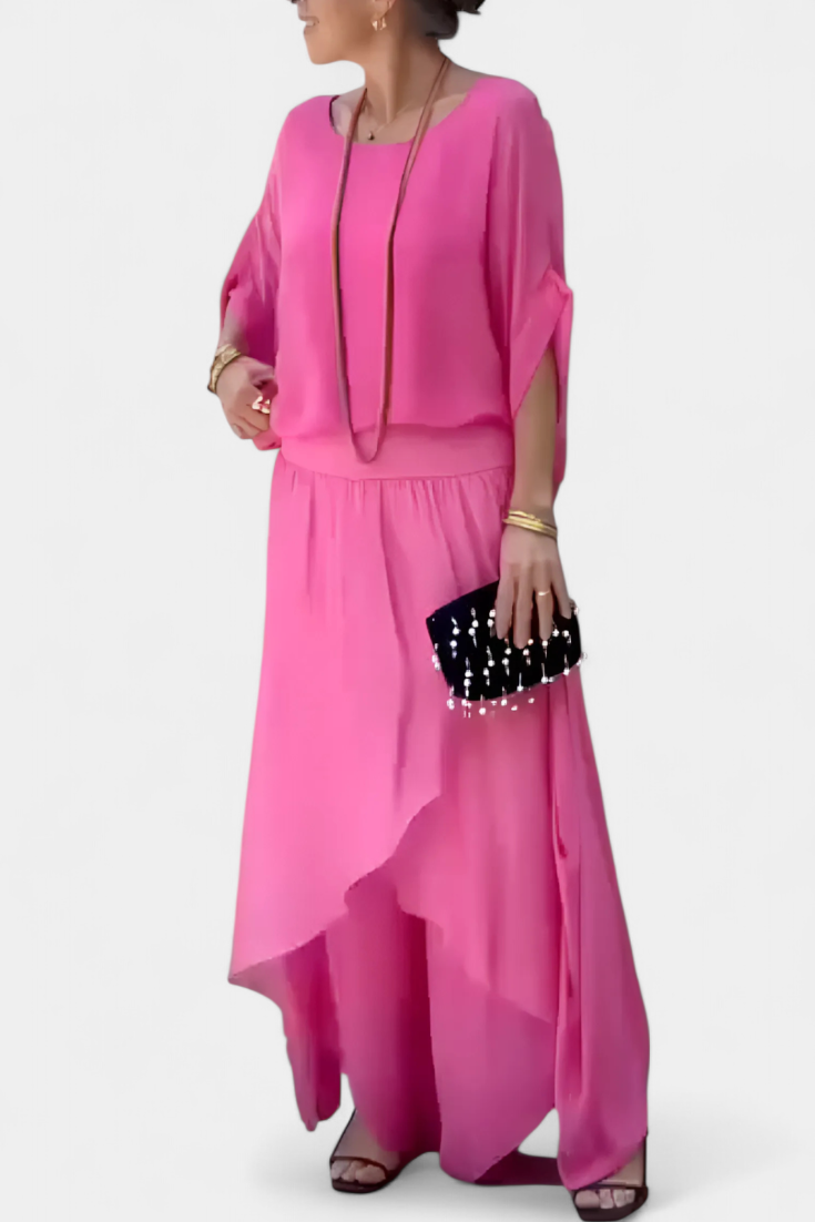 Maravilla Flowy Two-Piece Set with Loose Top and Asymmetrical Skirt