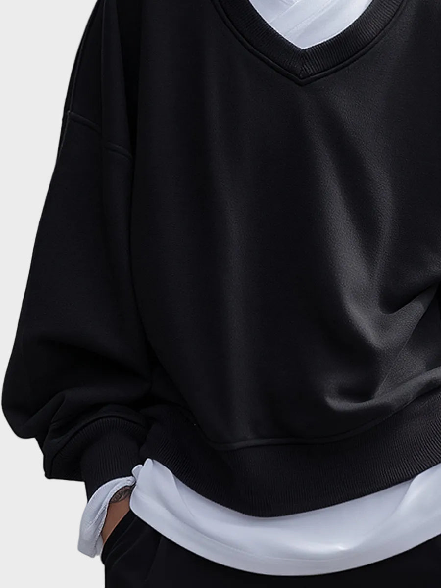 Leslie | Black V-neck Layered Loose Knit Two-Piece Set