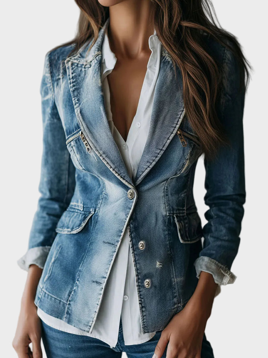 Olaya | Vintage Effortless Tailoring Washed Denim Blazer