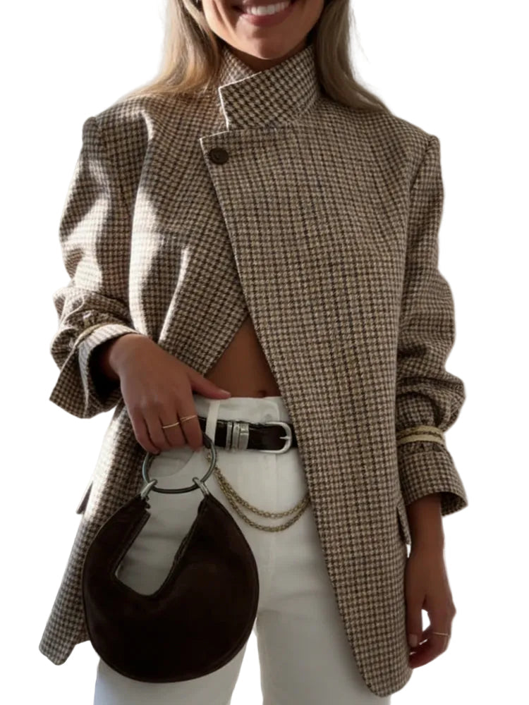 Shiori - Vintage Plaid Structured Blazer