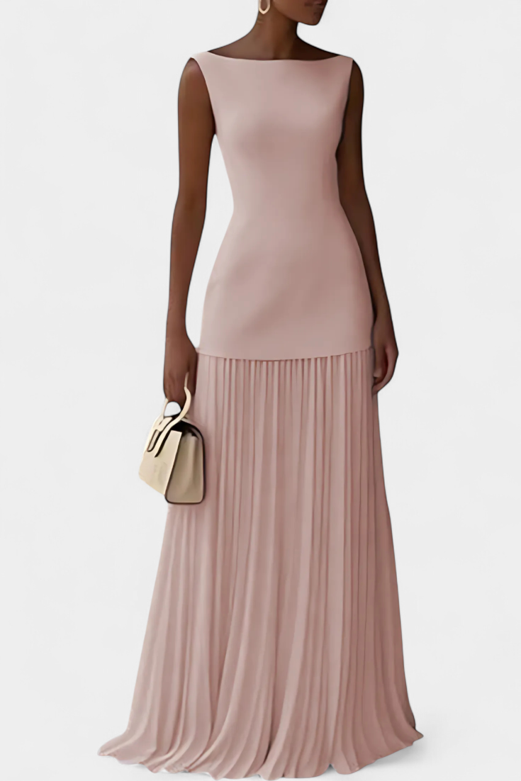 Silvana Long Chiffon Evening Dress with Pleats