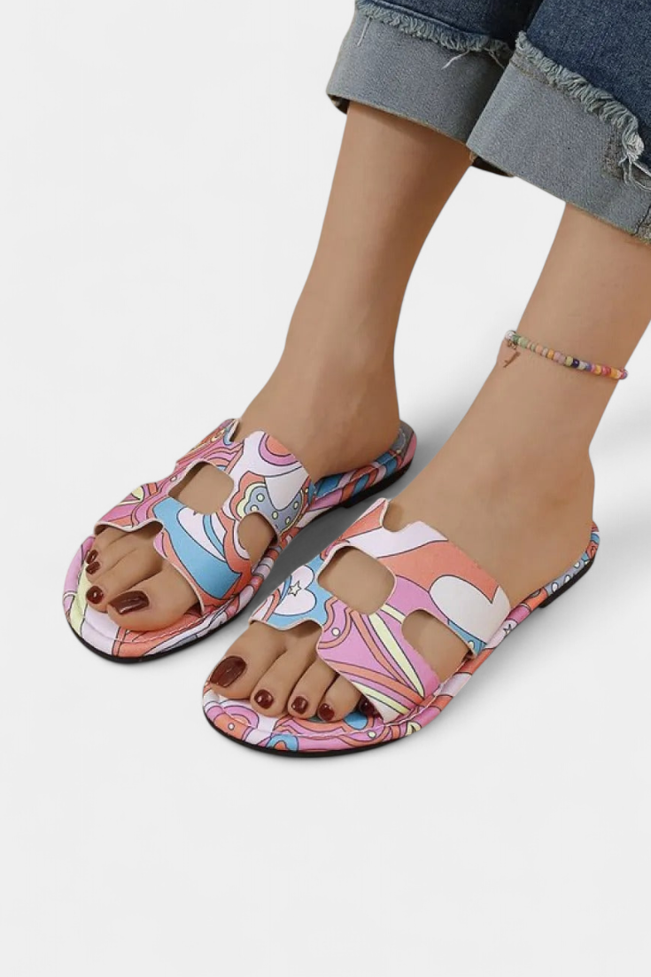Berenice Multicolored flat sandals with tropical print