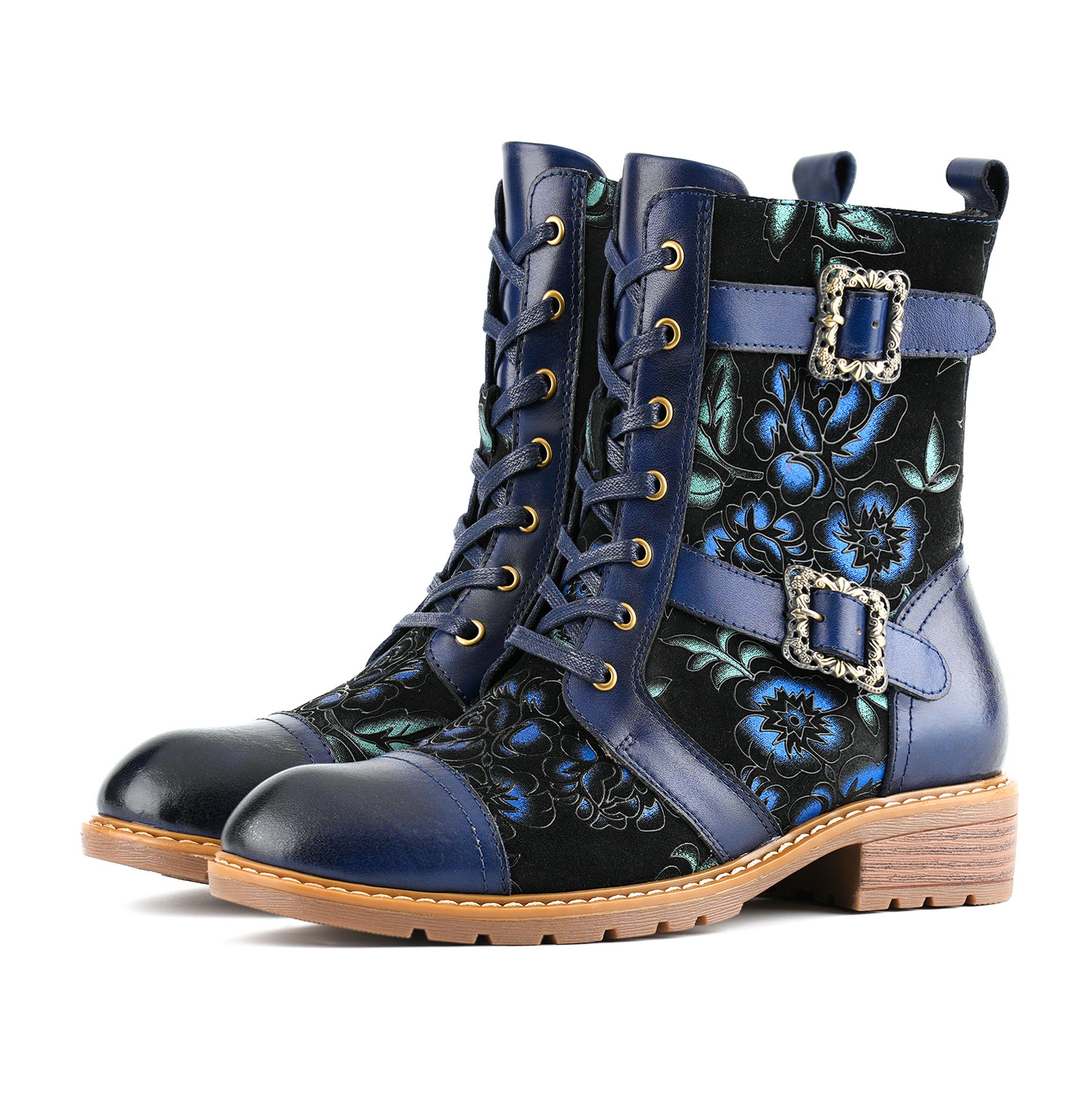 Lucy | Timeless Grace Floral Lace-Up Flat Ankle Boots