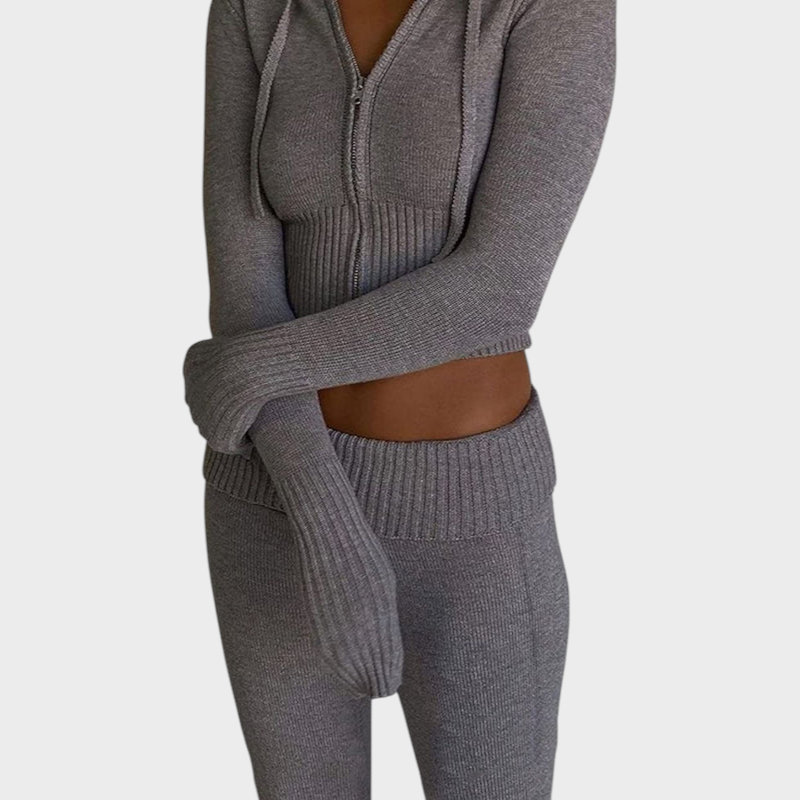 Xyrene | Short Hooded Cardigan Set with Ribbed Design
