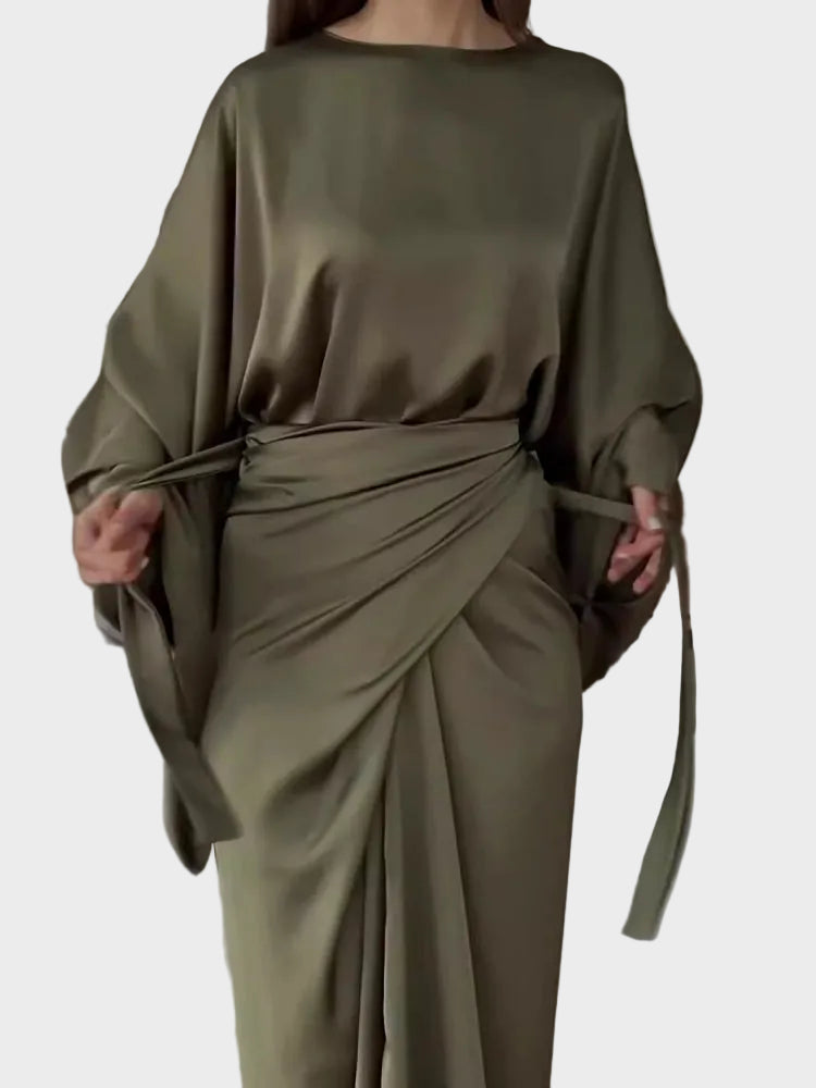 Maddy | Satin Batwing Sleeve Maxi Dress