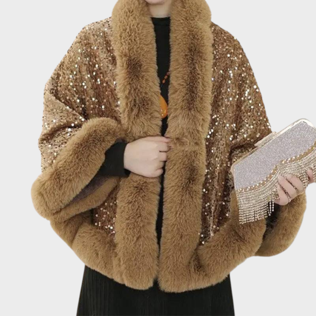 Emmalee | Women's Elegant Shawl with Rhinestones made of Synthetic Fur