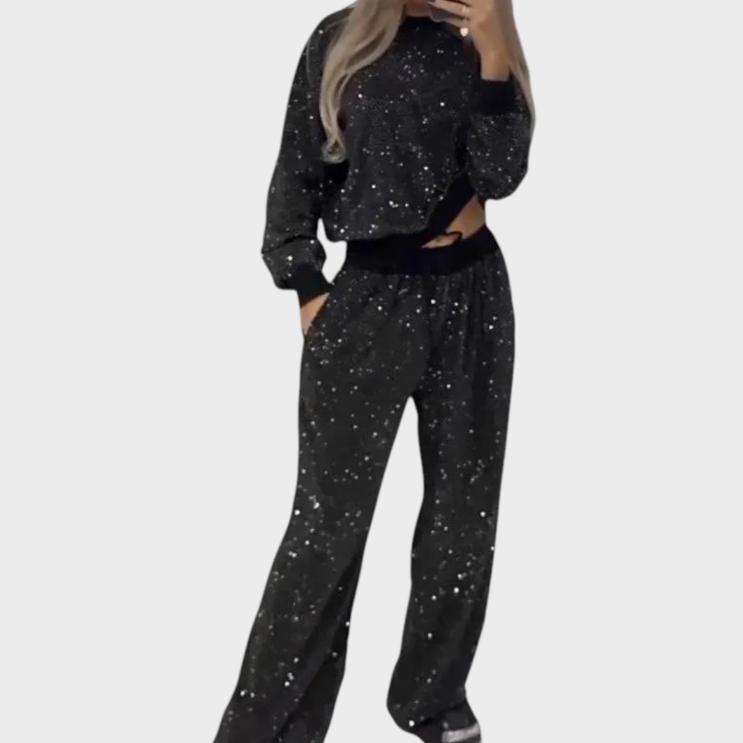 Ethel | Wide blouse with sequins and wide pants (set of 2 pieces)