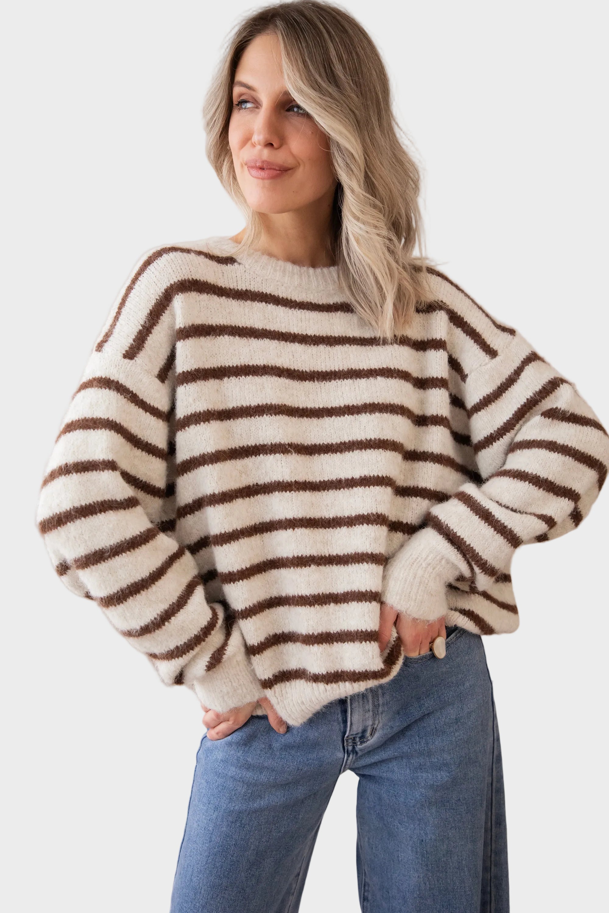 Janine | Pullover - Samantha Stripe - Beige/Choco