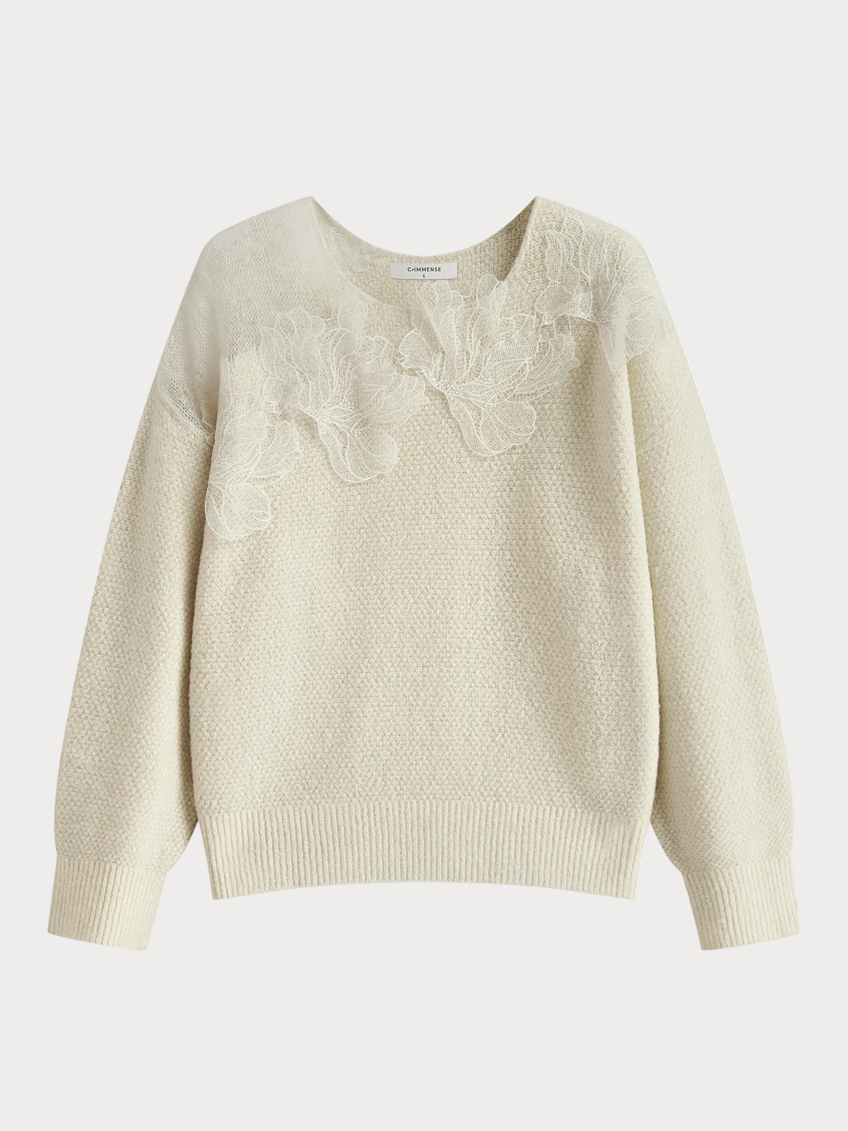 Basha | Floral lace semi-sheer sweater with a round neckline