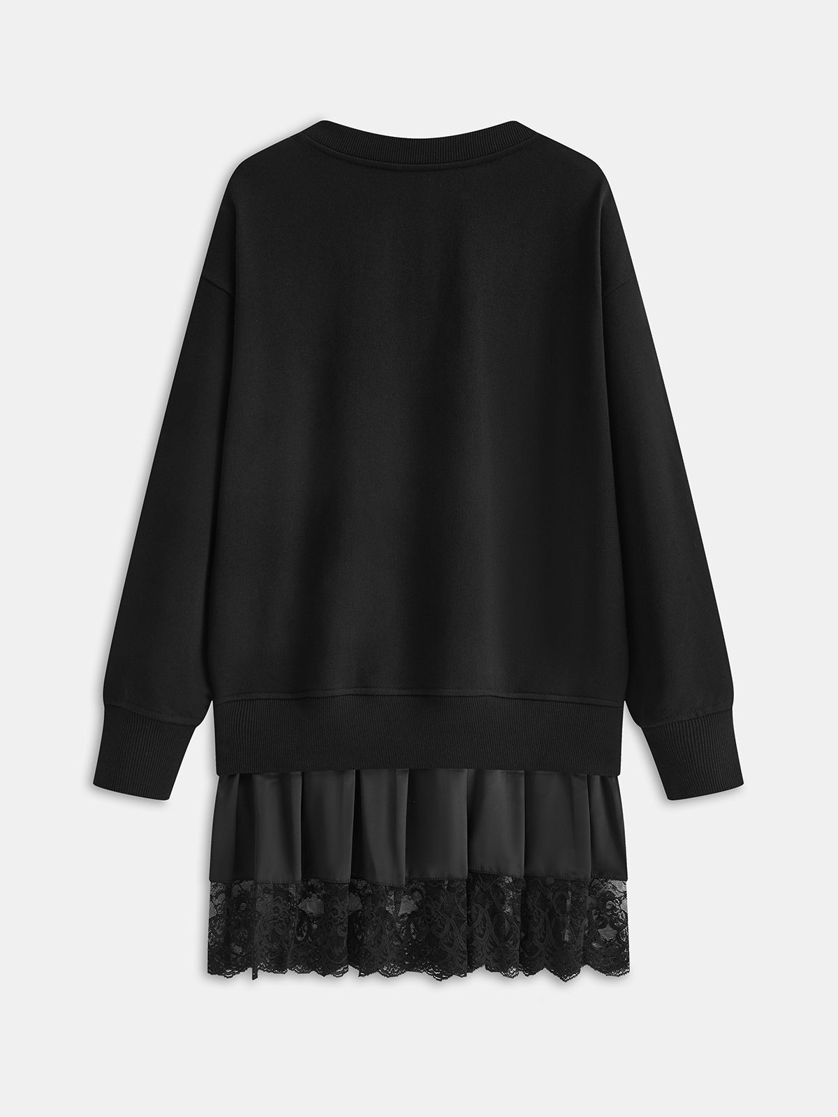 Katie - Pleated Hem Lace-Trimmed Sweatshirt Dress