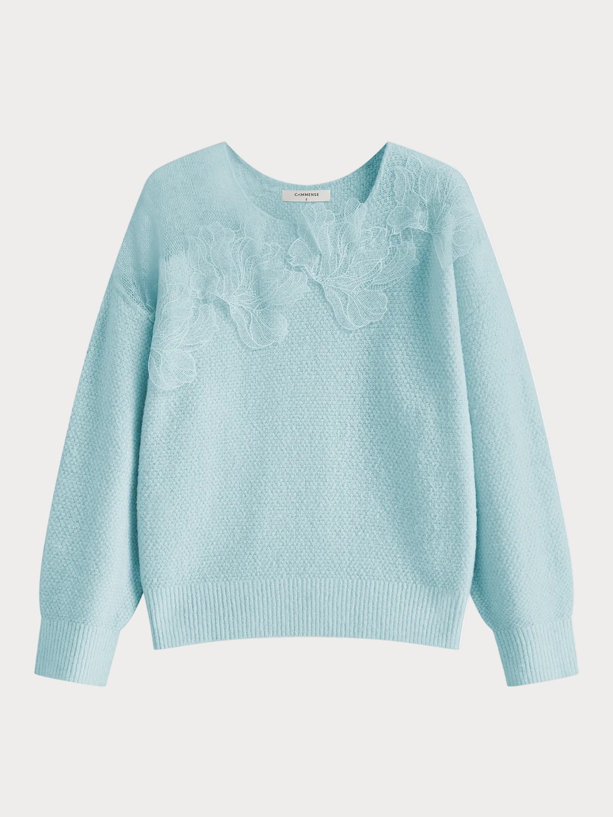 Basha | Floral lace semi-sheer sweater with a round neckline