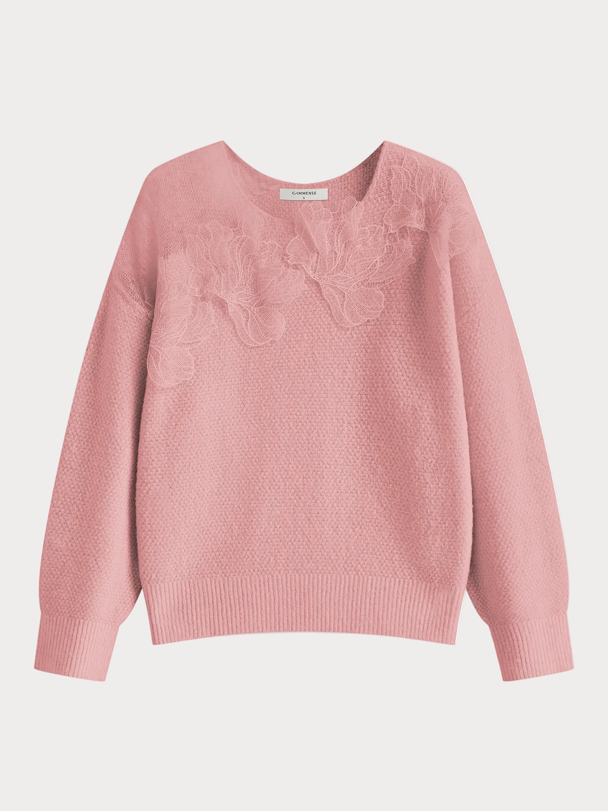 Basha | Floral lace semi-sheer sweater with a round neckline