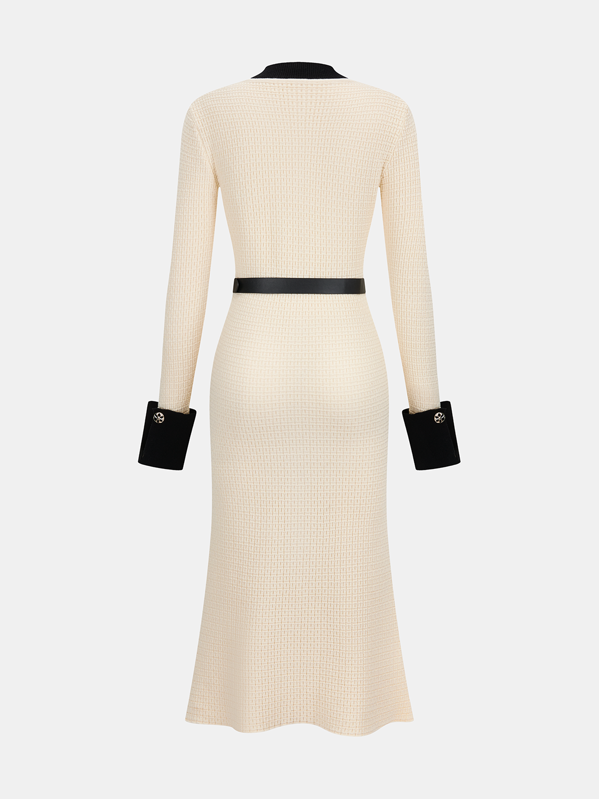 Gulya - Contrast-Trim Button-Front Midi Dress with Belt