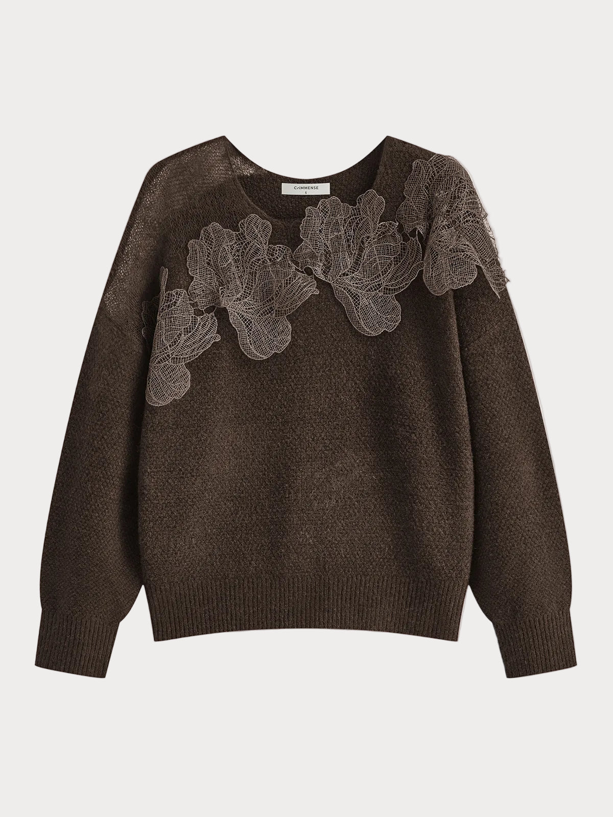 Basha | Floral lace semi-sheer sweater with a round neckline