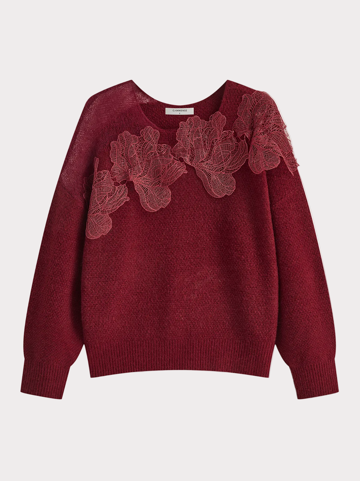 Basha | Floral lace semi-sheer sweater with a round neckline