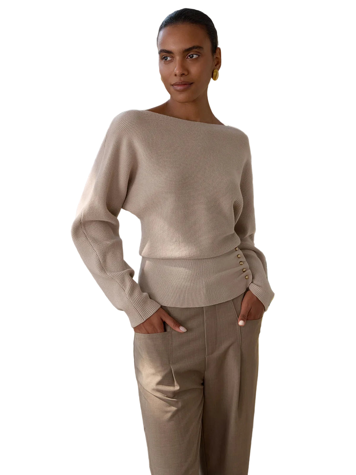 Rina - Metal Detail Ribbed Knit Sweater