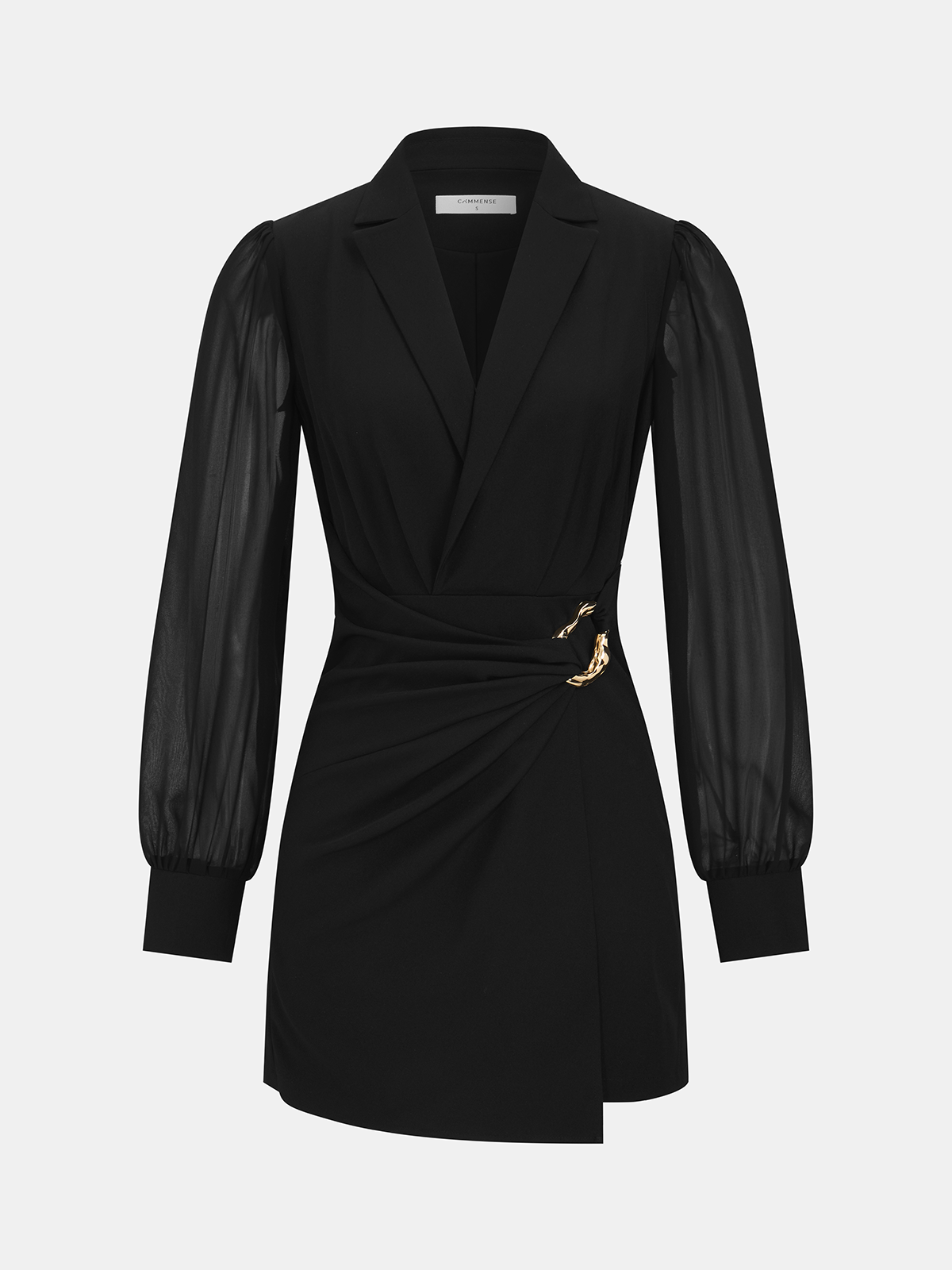 Bella - Sheer-Sleeve Metal Buckle Blazer Dress