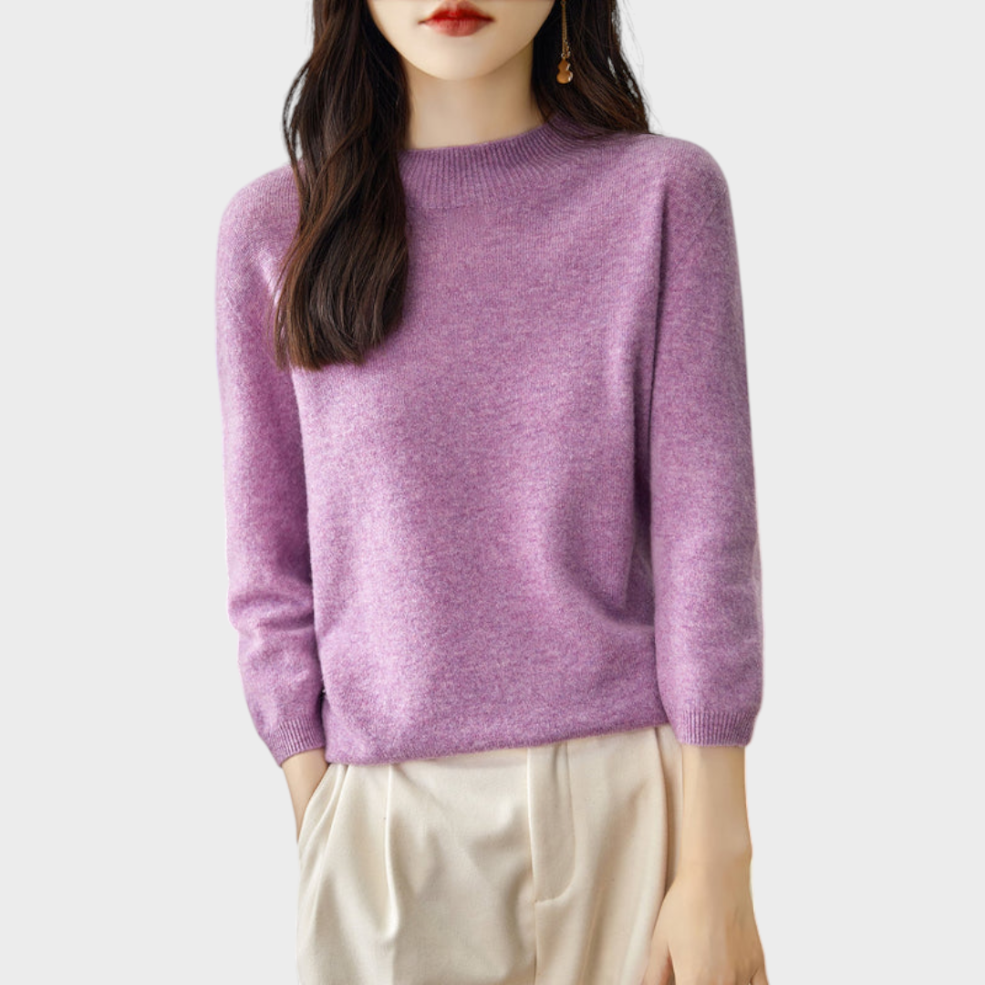 Lilith | 100% Wool Half-Sleeve Sweater with Mock Neck