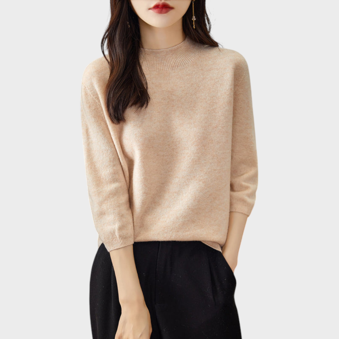 Lilith | 100% Wool Half-Sleeve Sweater with Mock Neck