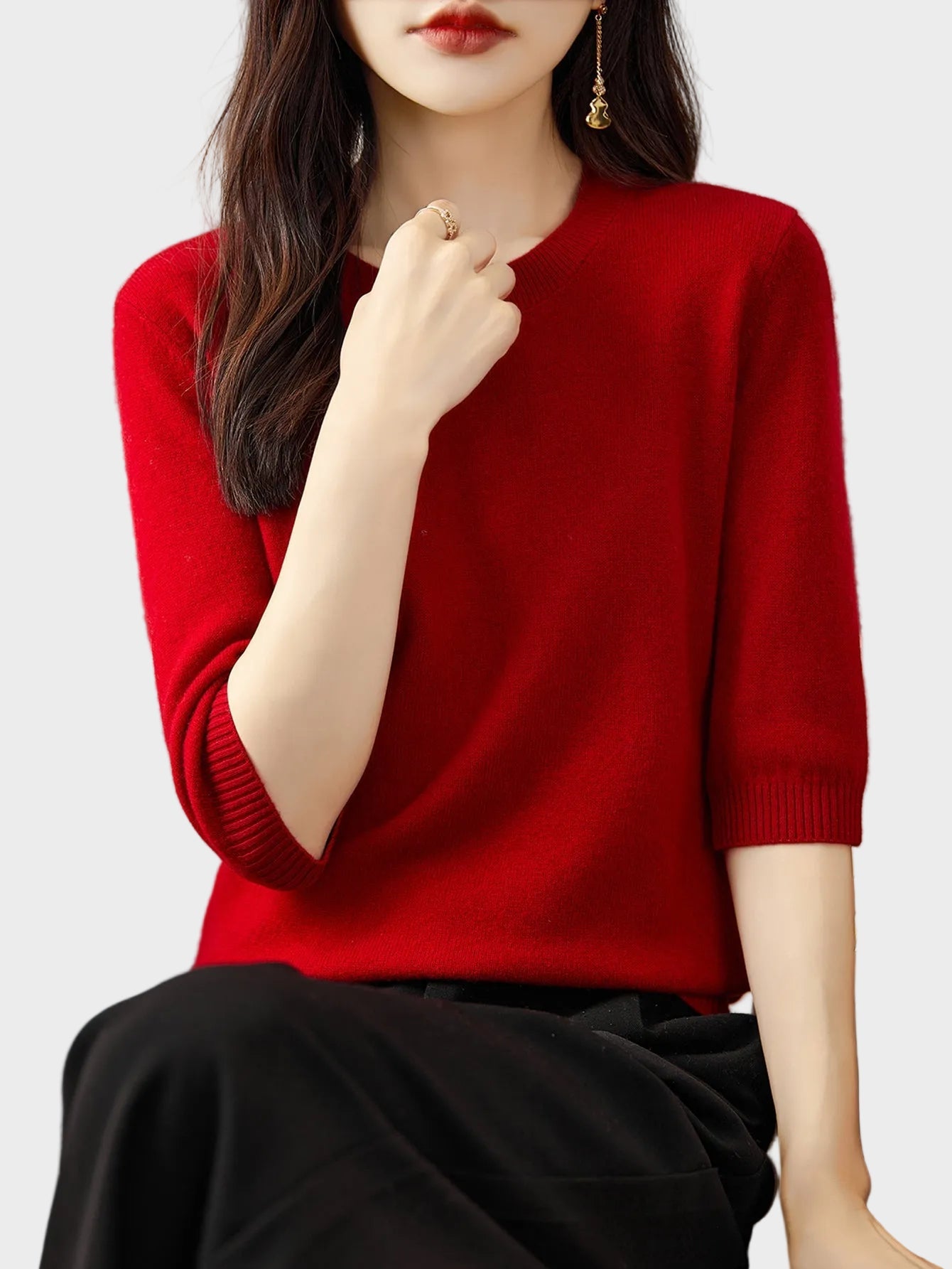 Eureka | 100% Merino Wool Crewneck Half Sleeve Sweater