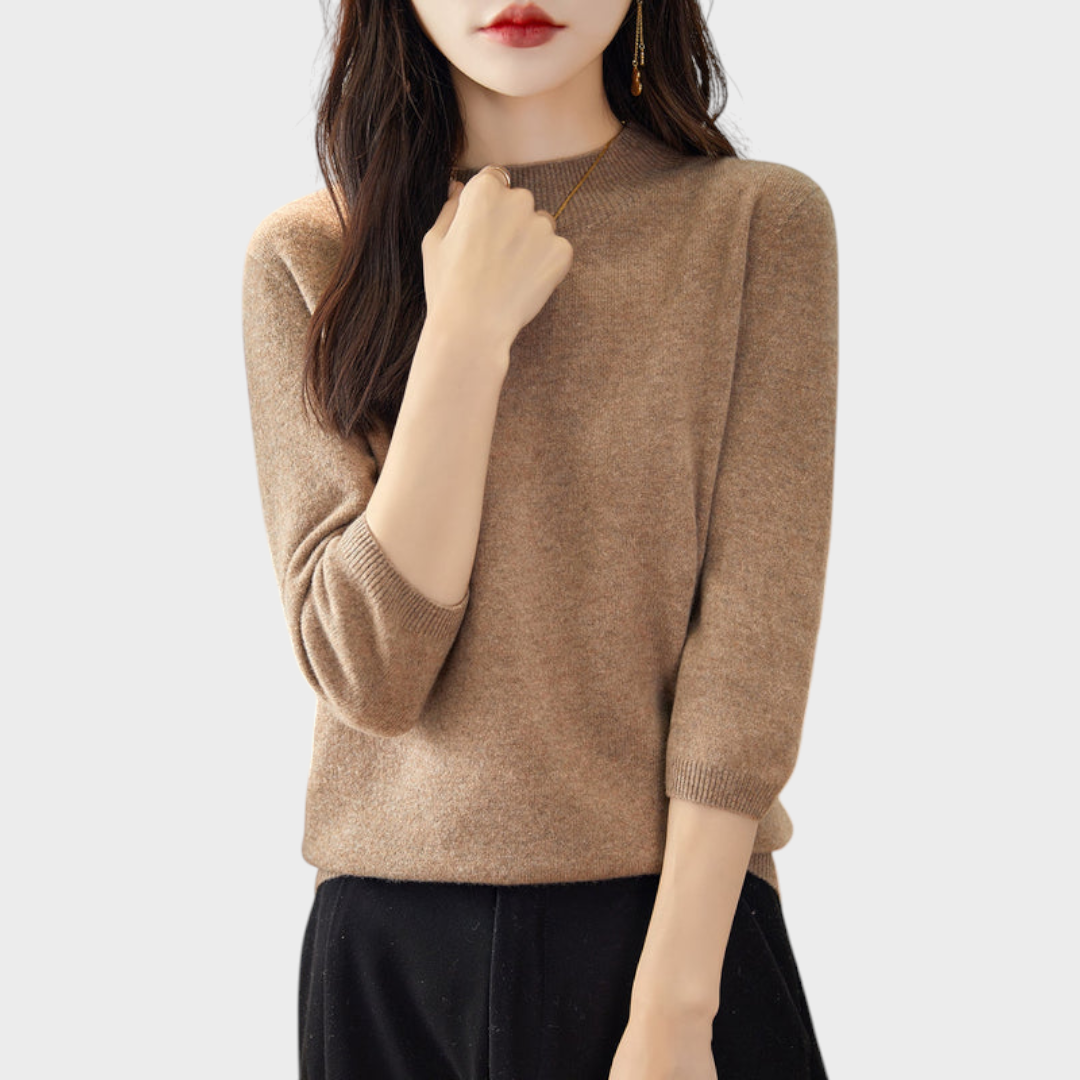 Lilith | 100% Wool Half-Sleeve Sweater with Mock Neck