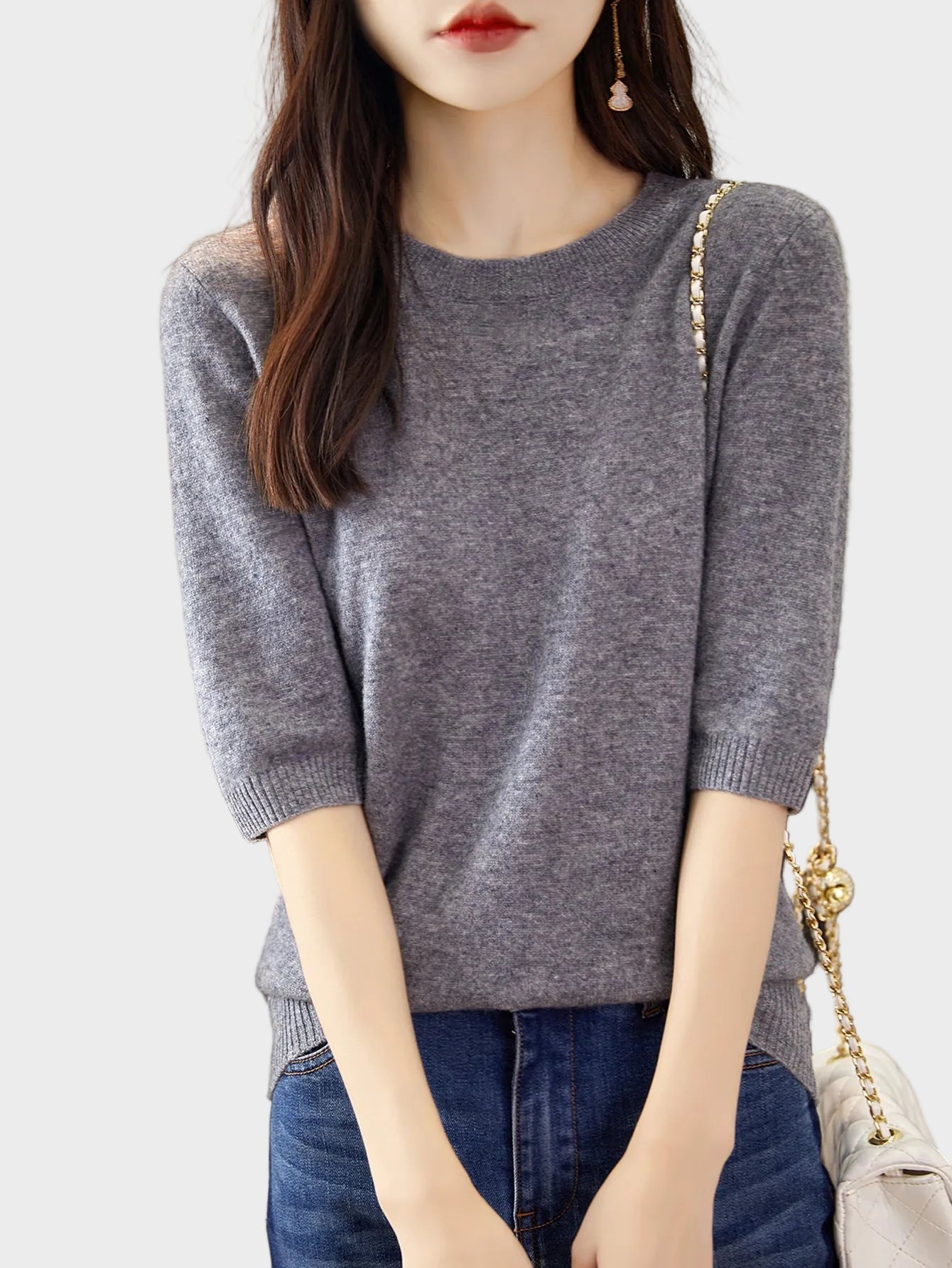 Eureka | 100% Merino Wool Crewneck Half Sleeve Sweater