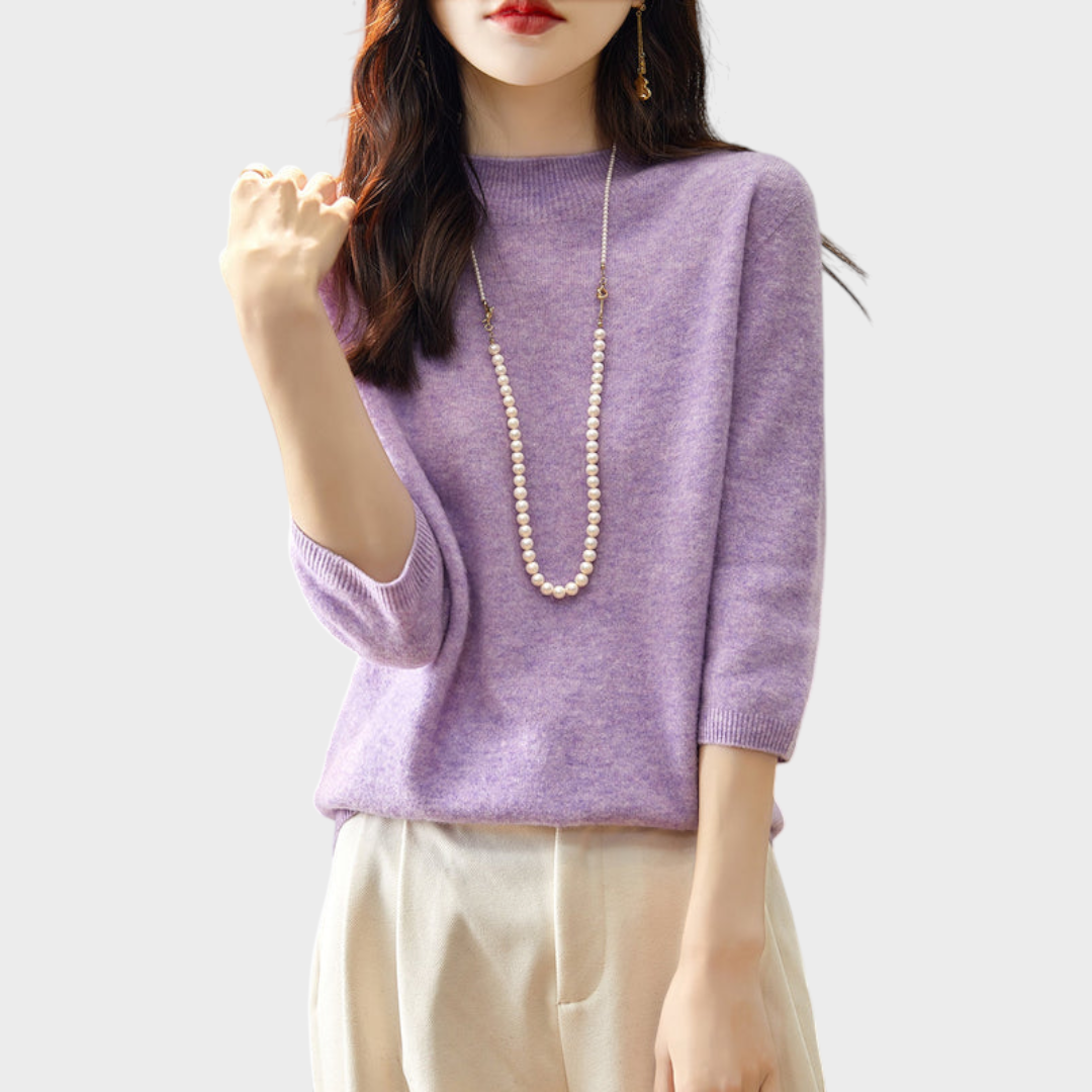 Lilith | 100% Wool Half-Sleeve Sweater with Mock Neck