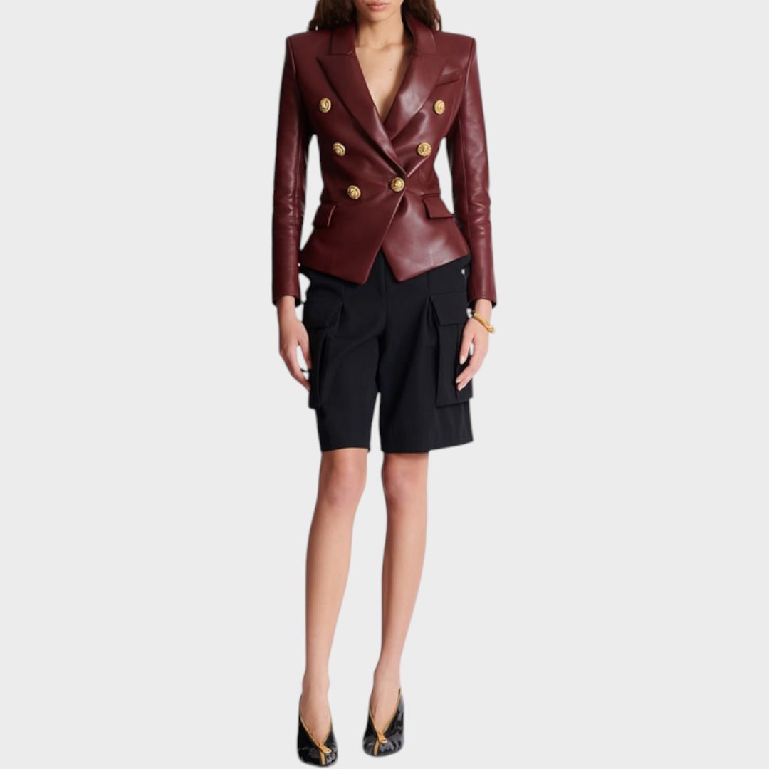 Akisha | Burgundy Buttoned Leather Jacket
