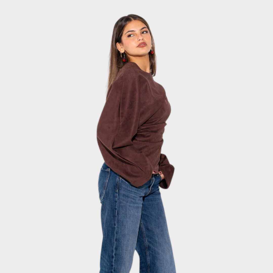 Tyronia | Suede Draped Top - Brown