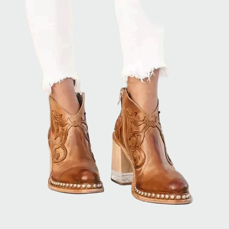 Embroidered leather boots