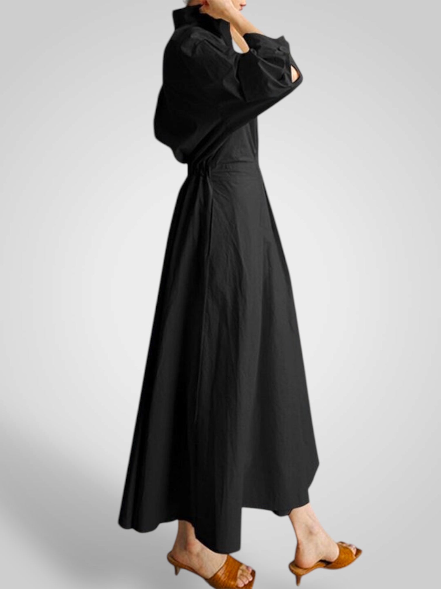 Ella | Women's Maxi Dress with Pockets, Buttons, Long Sleeves