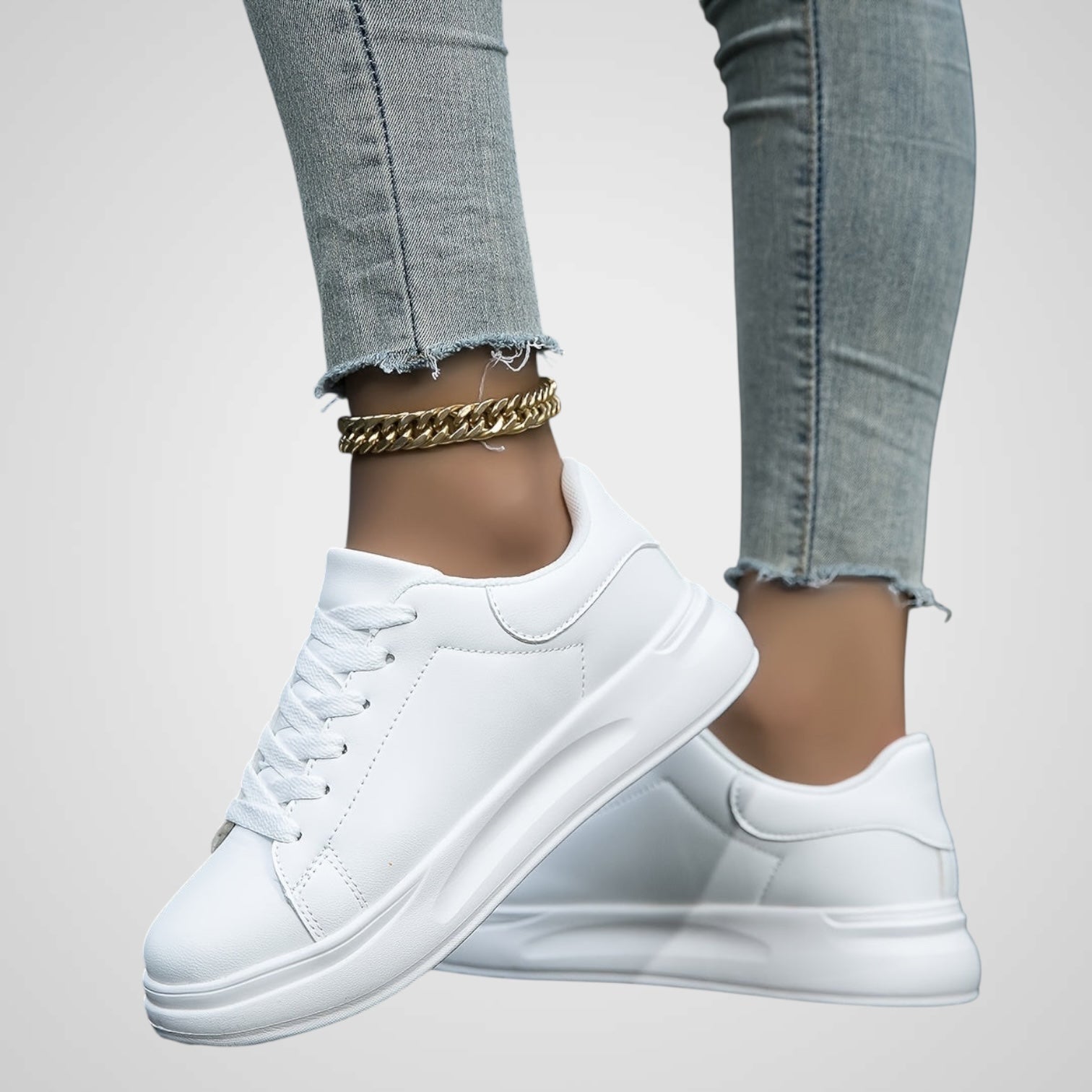 Elli | Women's Pure White Eco-Leather Sneakers