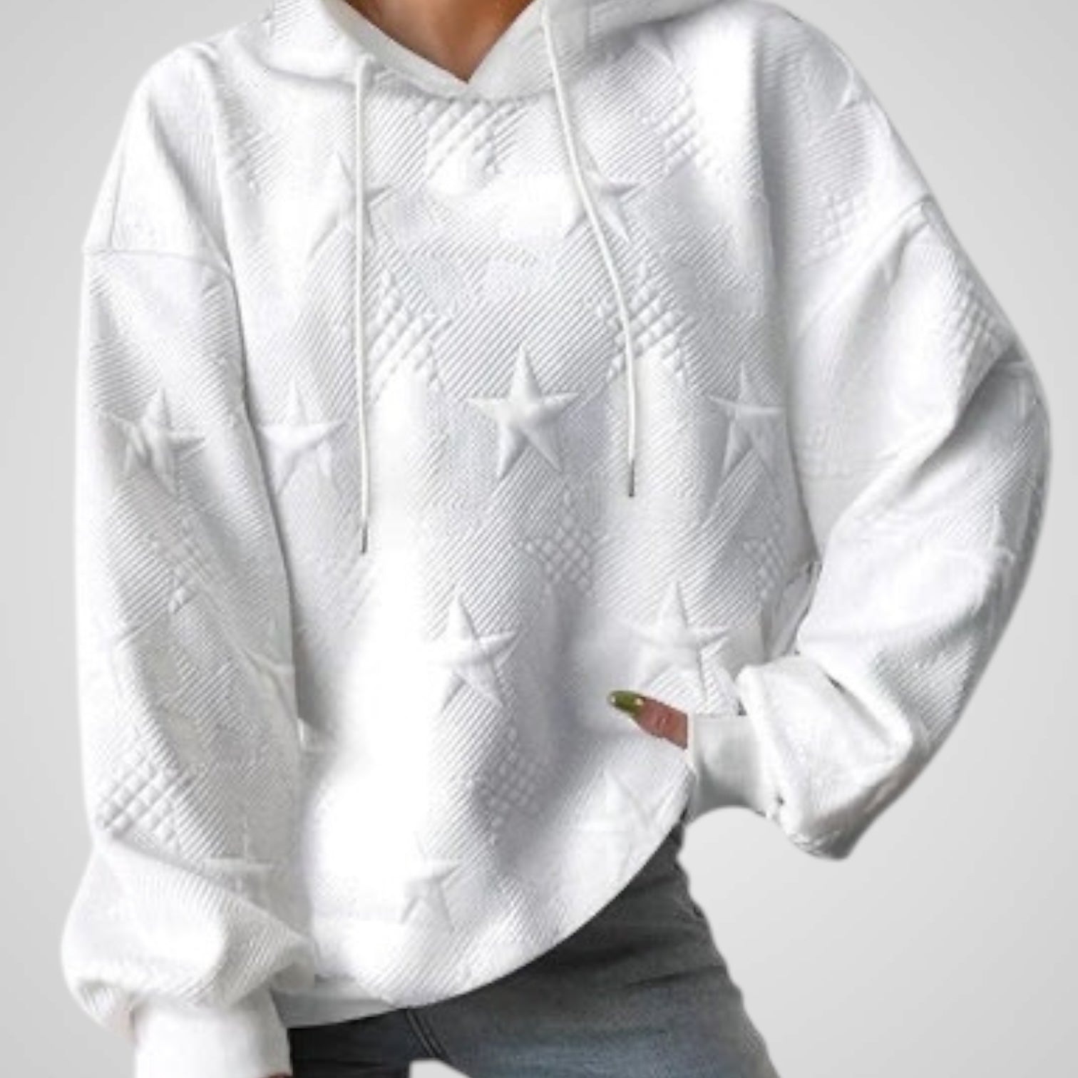 Olivia | Women's White Long Sleeve Hooded Sweater