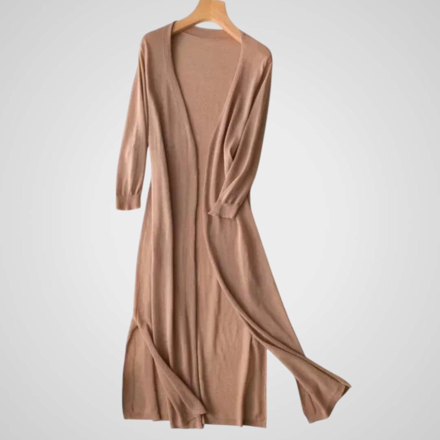 Wendy | Women's Long Cardigan - Lightweight Knit - 3/4 Sleeve - Overlay Required