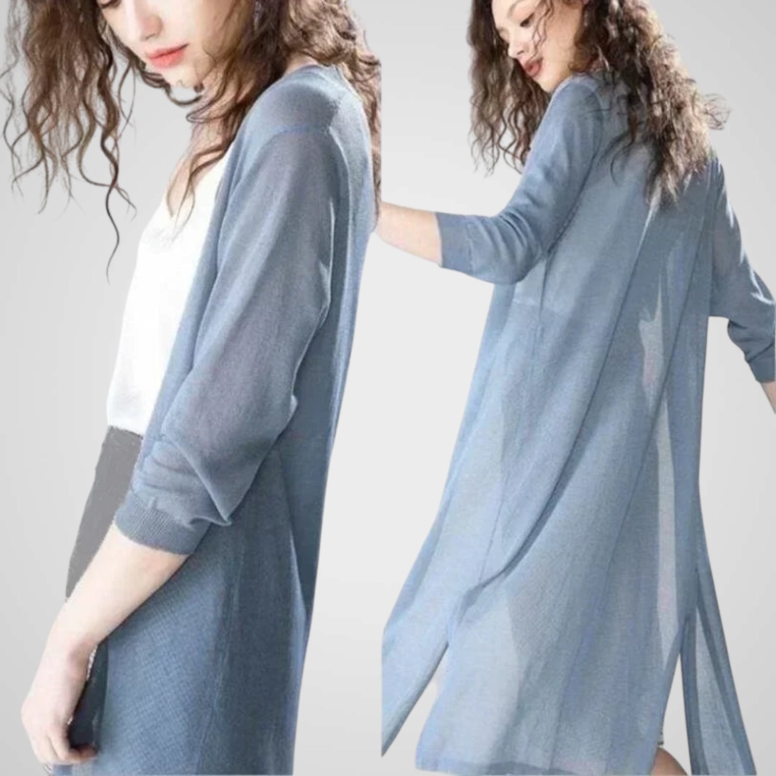 Wendy | Women's Long Cardigan - Lightweight Knit - 3/4 Sleeve - Overlay Required