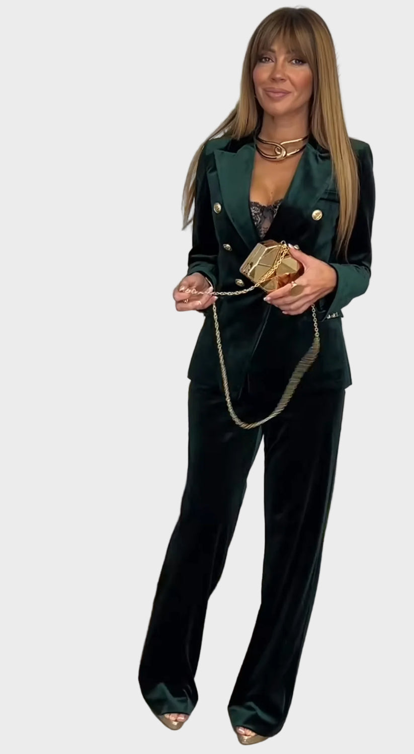 Dimitra | Double Breasted Velvet Blazer Set