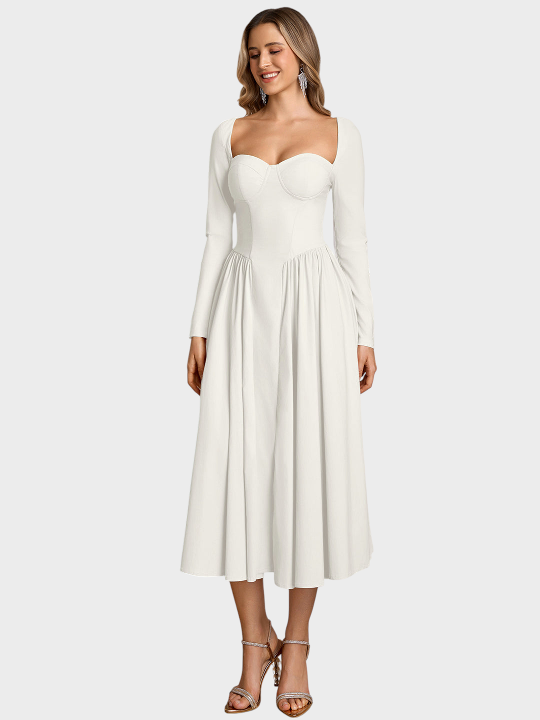 Shannon | A-Line Dress with Long Sleeves and Tie Back