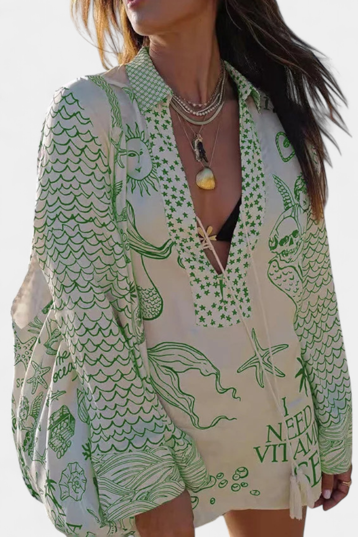 Amalia Printed Shirt Set with Elastic Shorts