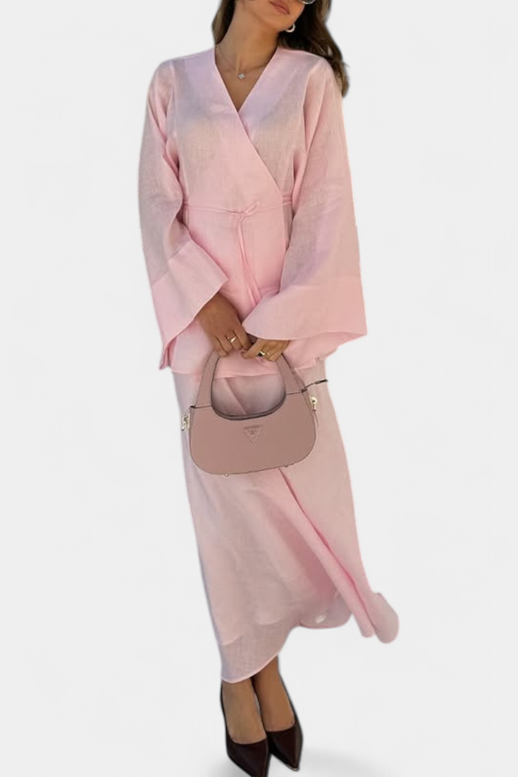 Zelda V-Neck Shirt and Open Skirt Set