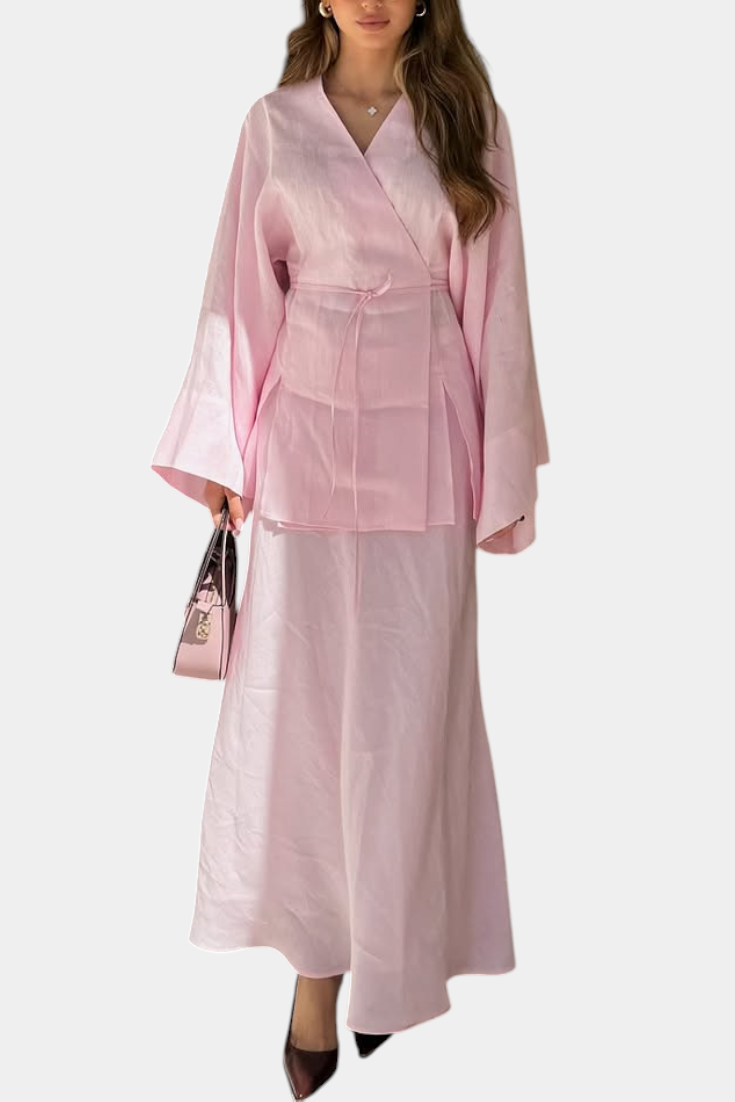 Zelda V-Neck Shirt and Open Skirt Set