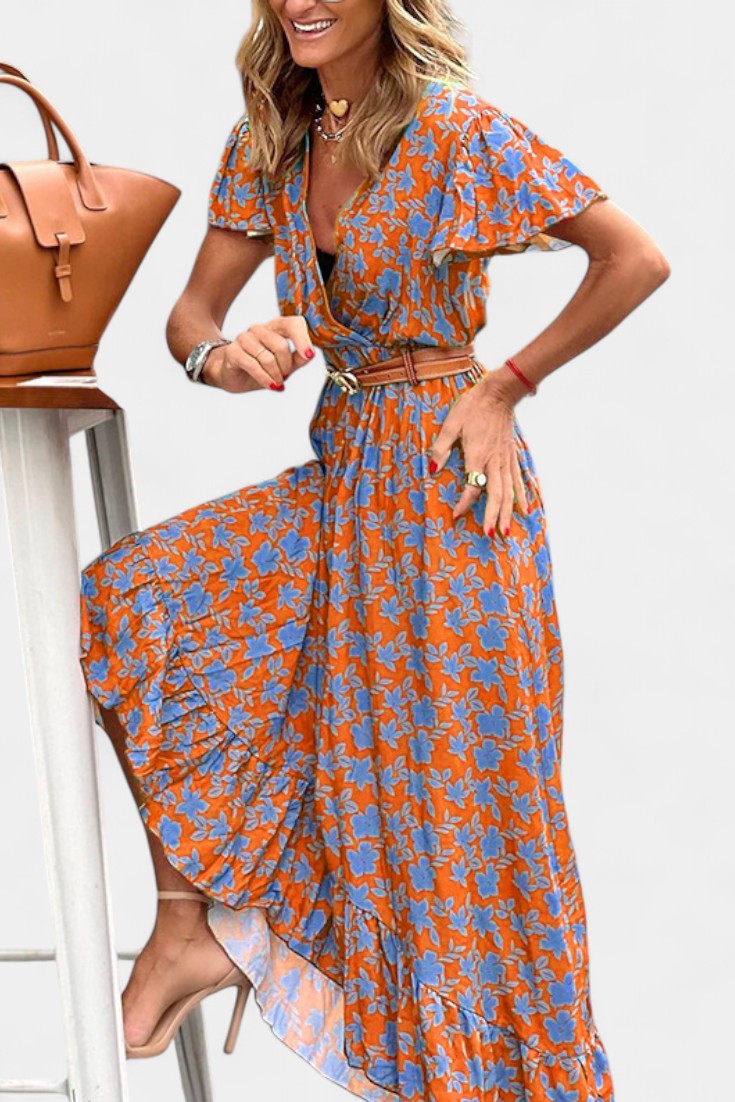 Kinslee Swing Style Maxi Dress with V Neckline